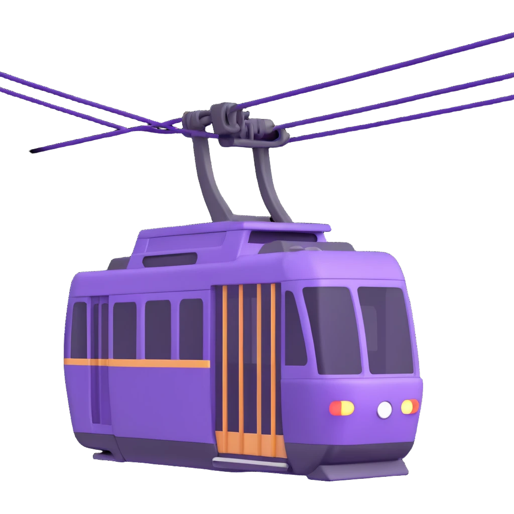purple cable car, 3D style with soft lighting emoji