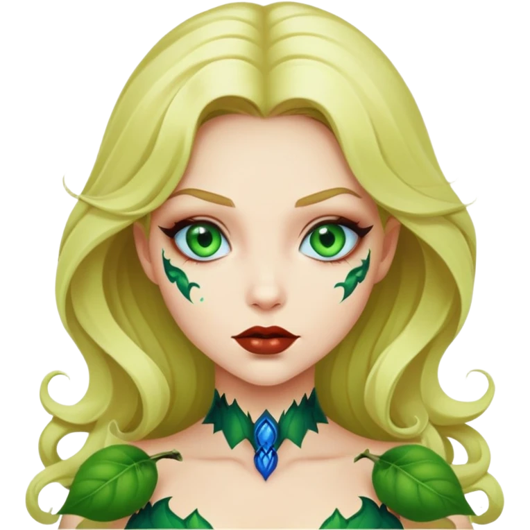 poison ivy girl with green lips and with blonde hair with blue eyeballs emoji