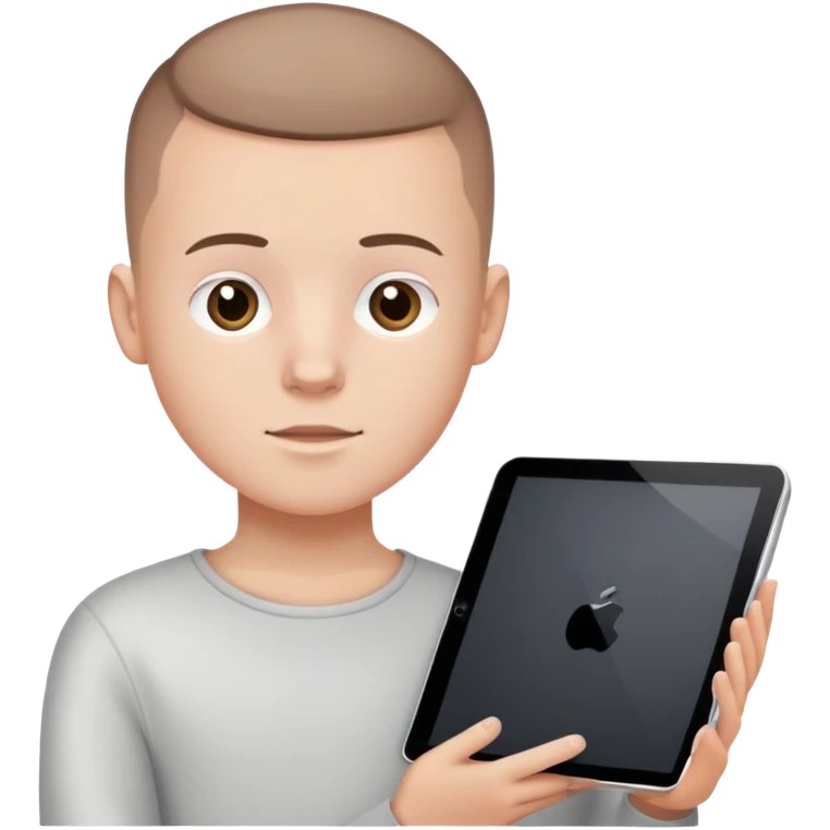 White Kid with brown buzz cutt holding iPad emoji