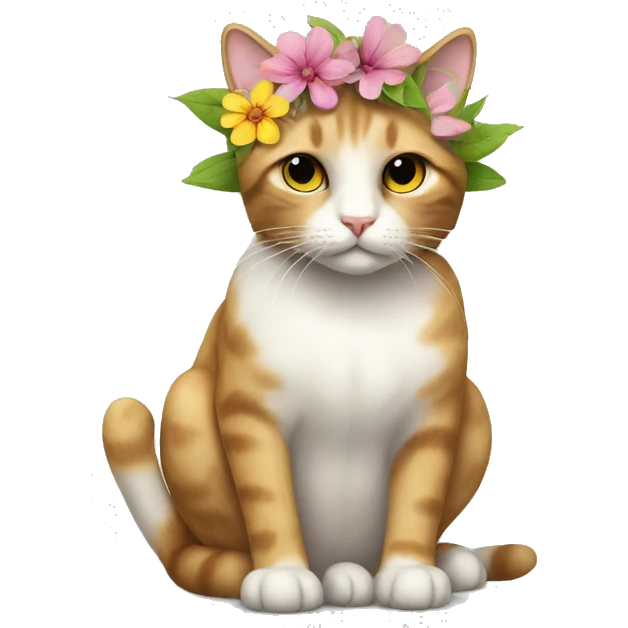 a cat with flower in her head, she's enocent, she should be lil realistic  emoji
