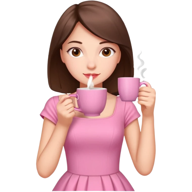 دختری با لباس صورتی و چایی بخوره با ماگ صورتی emoji