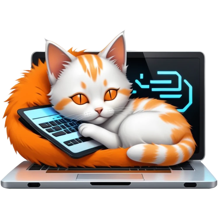 kitten sleeping on a futuristic scifi cyberpunk laptop emoji