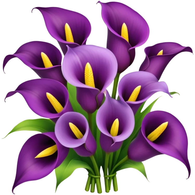 Bouquet of purple calla lilies with tiny yellow circular flowers in between emoji