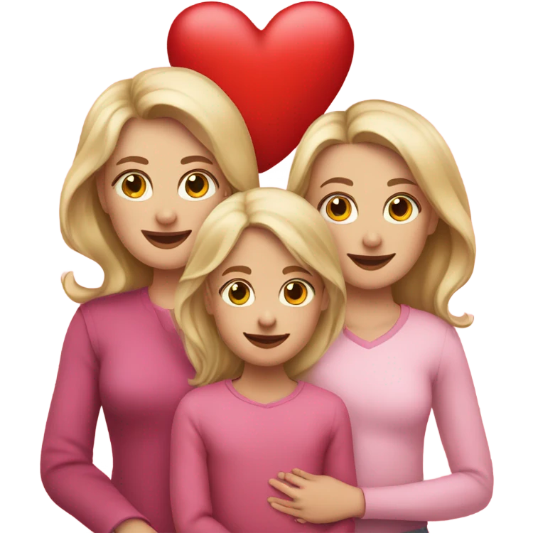 Blonde girl with her daughter and son on Valentine's day emoji
