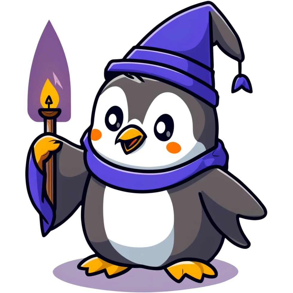 penguin wizard casting a spell emoji