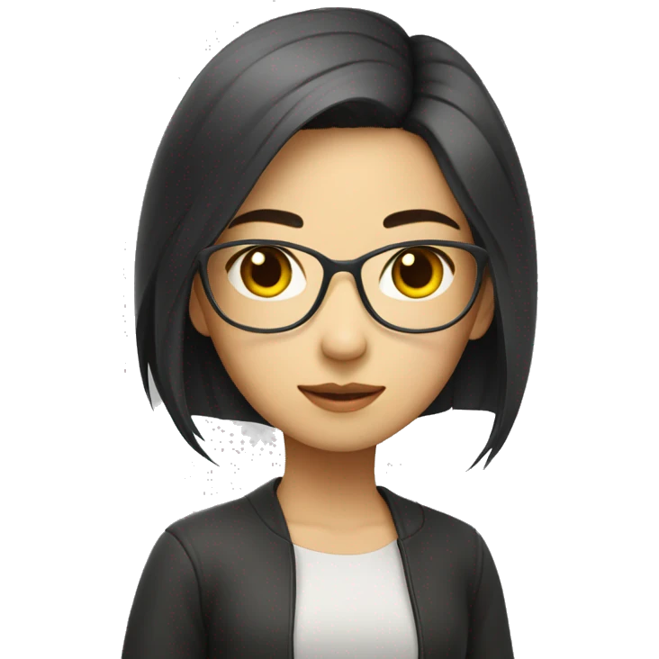 asian, cool girl, a litttle square face, coding emoji