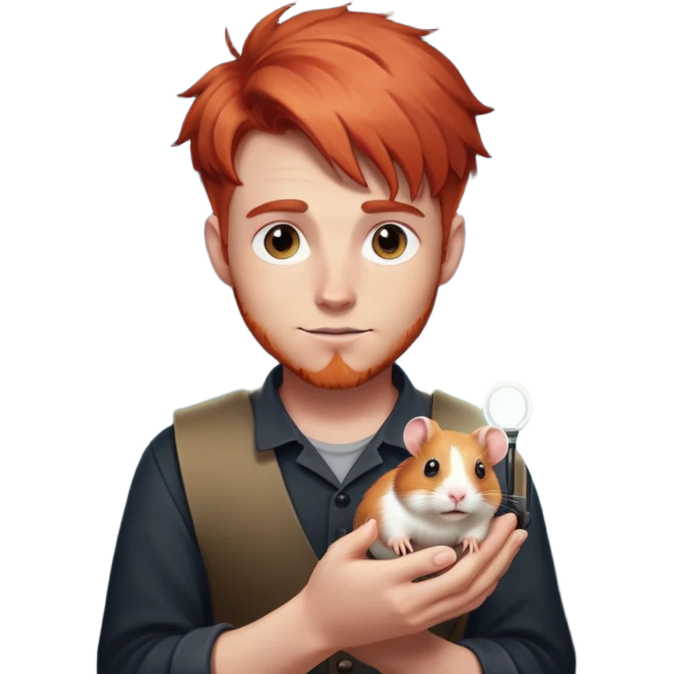 Red haired guy with theatre lighting stuff and hamster on his hand emoji