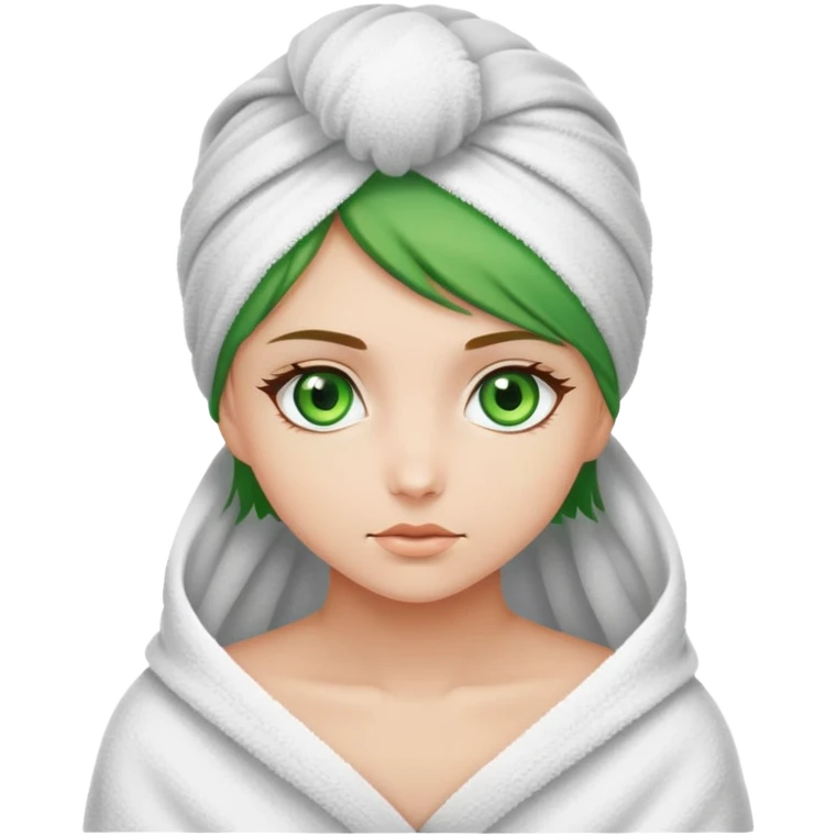 Green eyed girl hair wrapped in towel emoji
