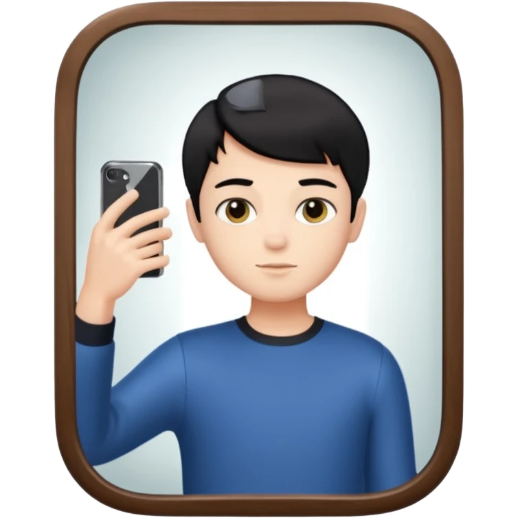 generate a pretty bratz fair skinned boy with short black hair taking a mirror selfie emoji