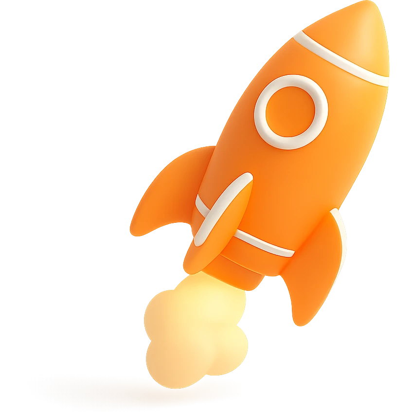 3D orange rocket ship blasting off emoji