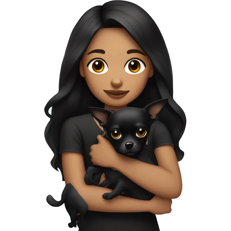 girl with black hair holding 2 all black chihuahuas emoji