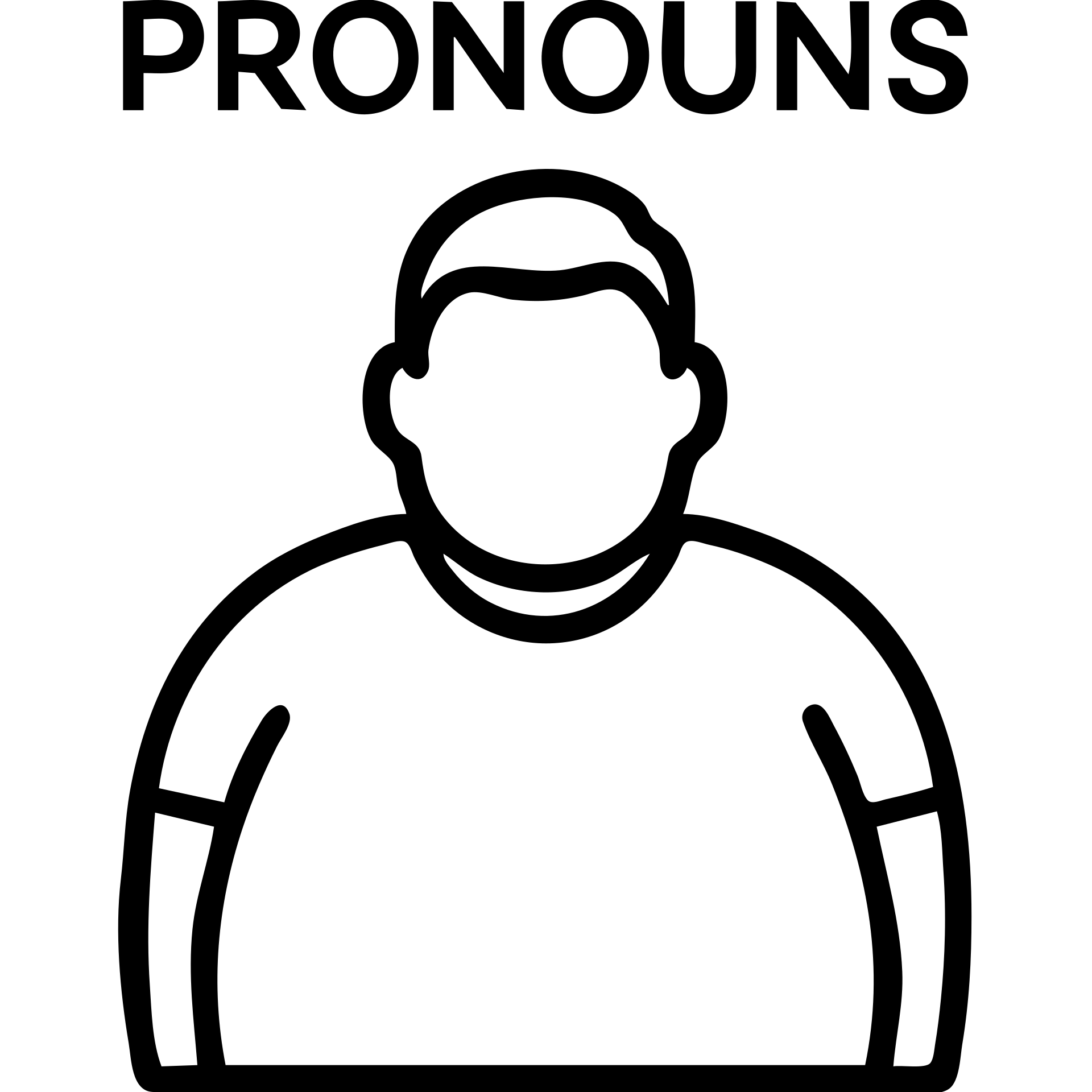 a heavyset man with 'PRONOUNS' at the top, text prominent, simple outlined icon style emoji