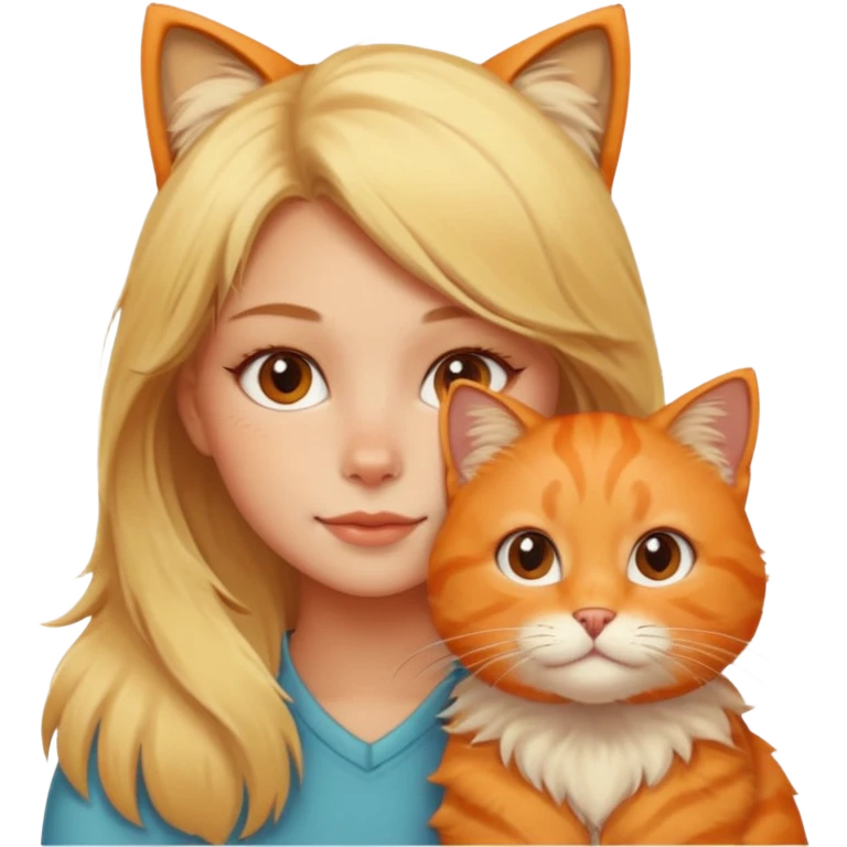 Blonde girl with fluffy orange cat emoji