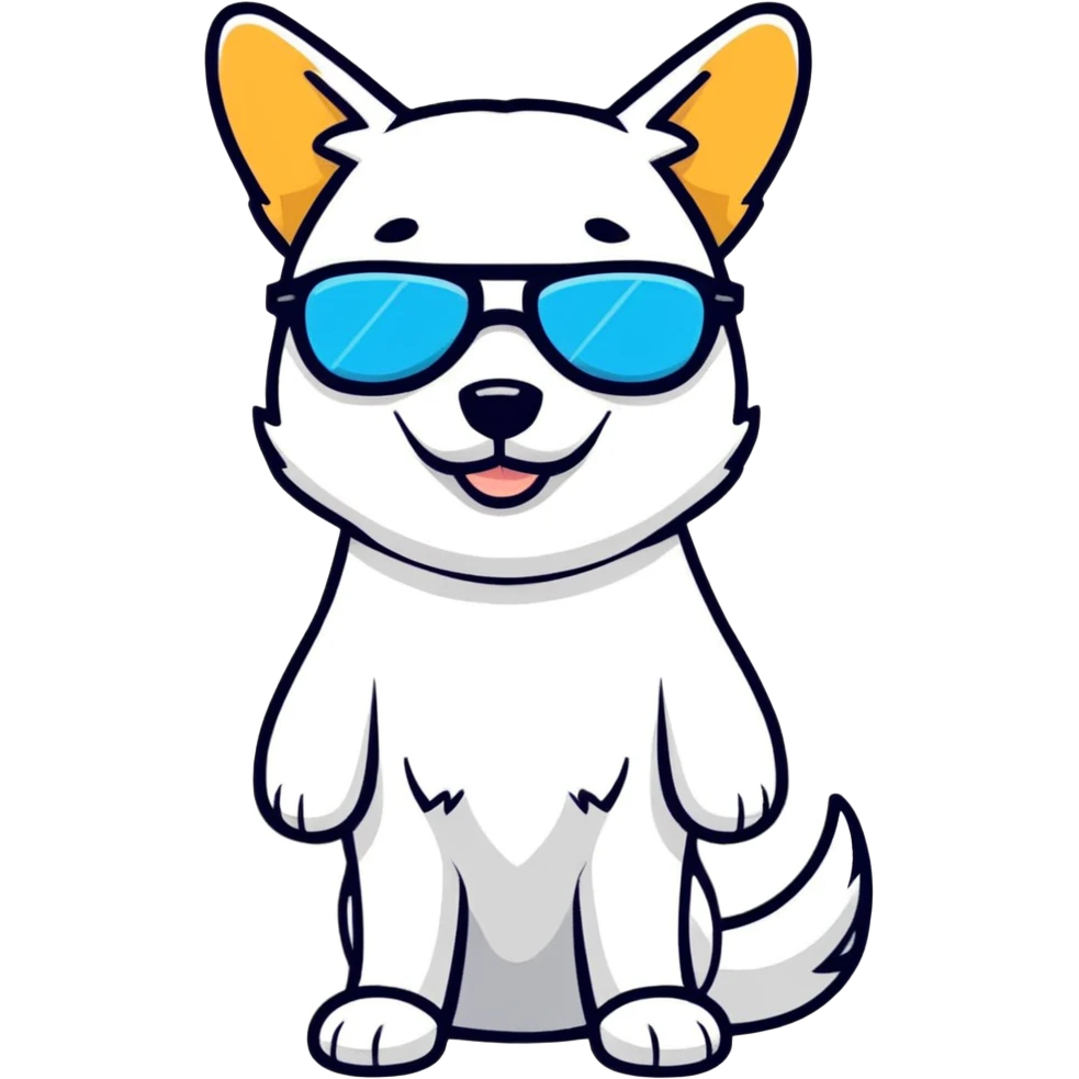 A dog wearing a full body latex suit with sunglasses emoji