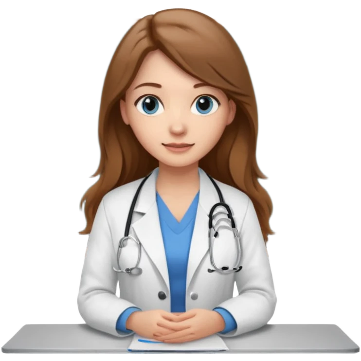 university classroom that says nursing school on the blackboard with a pretty female nursing student with long brown hair, blue eyes emoji