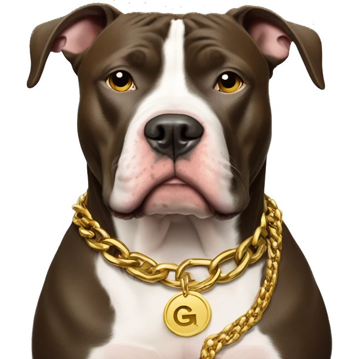 A dog pitbull and wearing big gold chain on that says G emoji