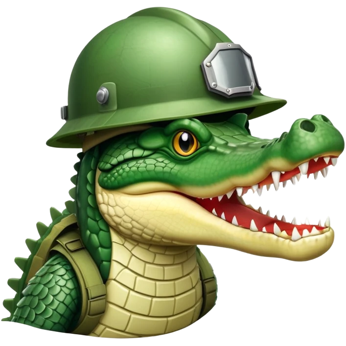 Military crocodile with explosive features, crocodile wearing a helmet emoji
