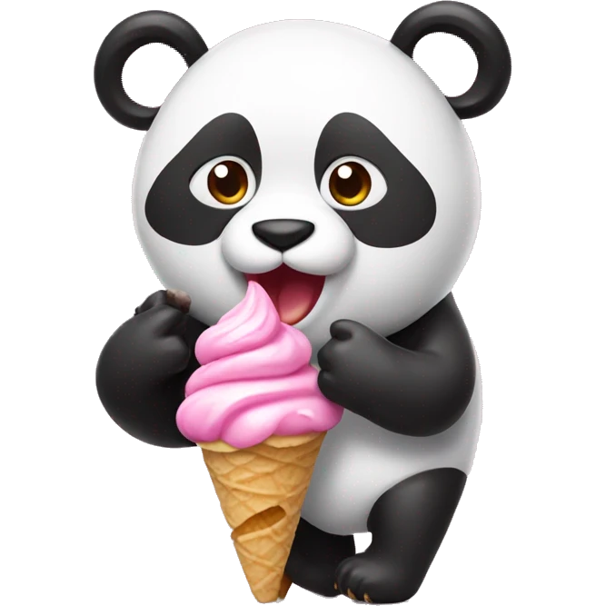 Pink Panda eating ice cream emoji