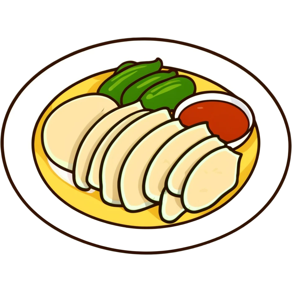 Singapore Hainanese chicken rice with cucumber and chili sauce emoji