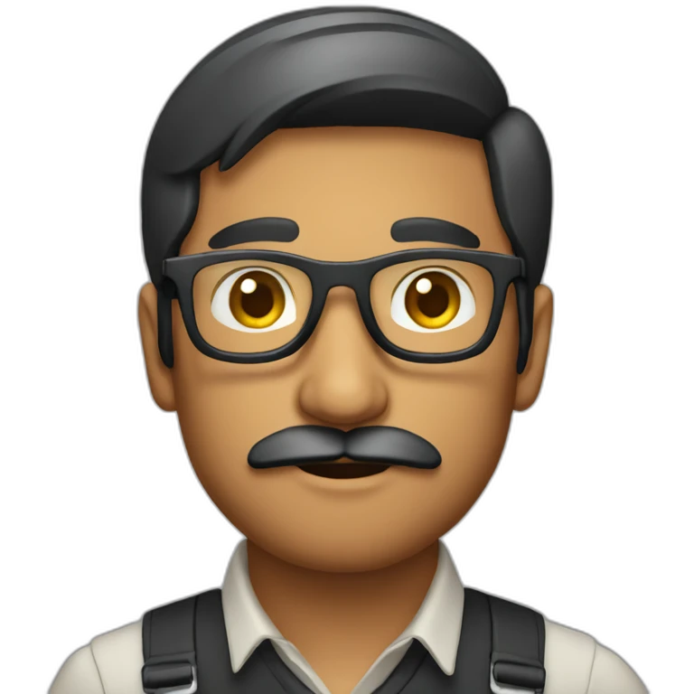 Indian male with moustache and light beard wearing cooling glasses at 20s emoji