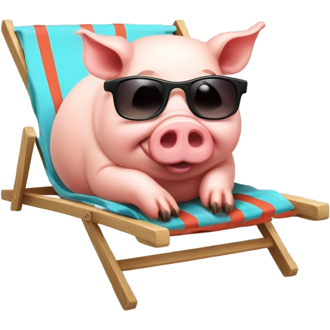Rich happy pig lying on the deckchair emoji