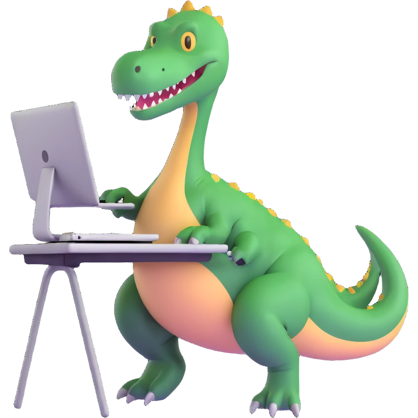 dinosaur using a computer emoji
