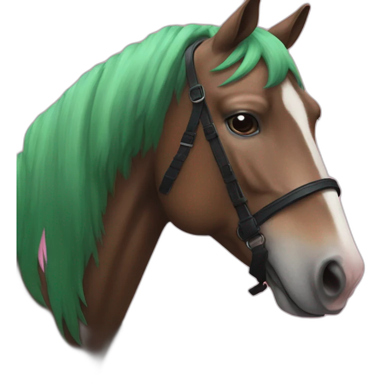 Horse with black baseball cap that has pink O and green X logo ono emoji