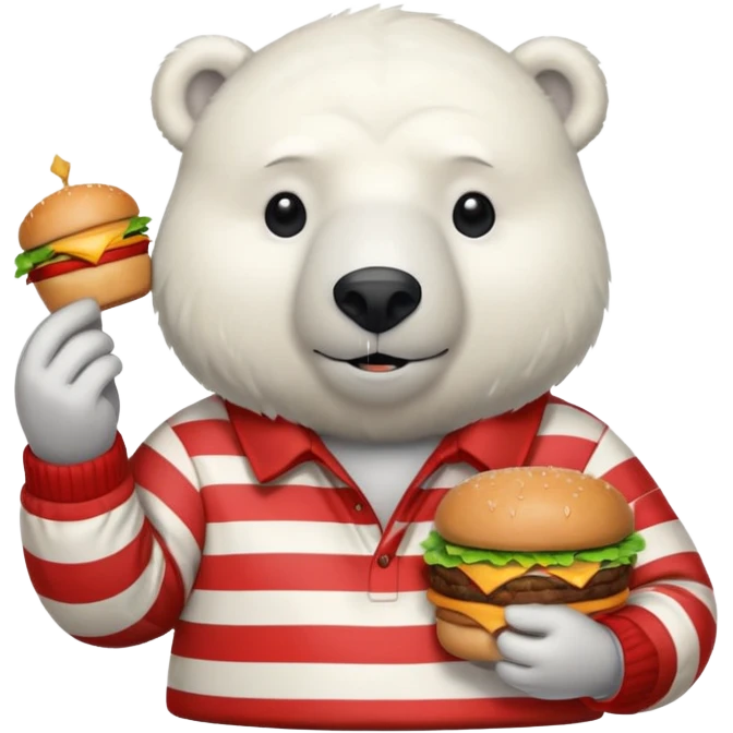 polar bear with burger wearing red checkered shirt emoji