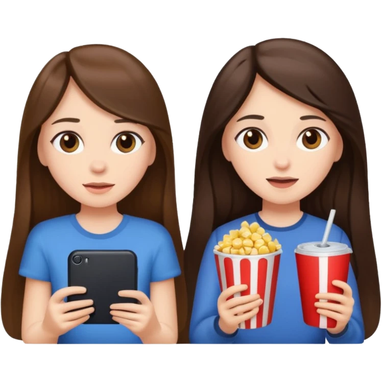 brunette girls long hair watching movies together emoji