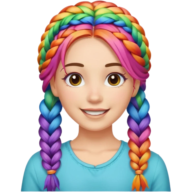 Woman with braided rainbow hair, happy — long braids  emoji