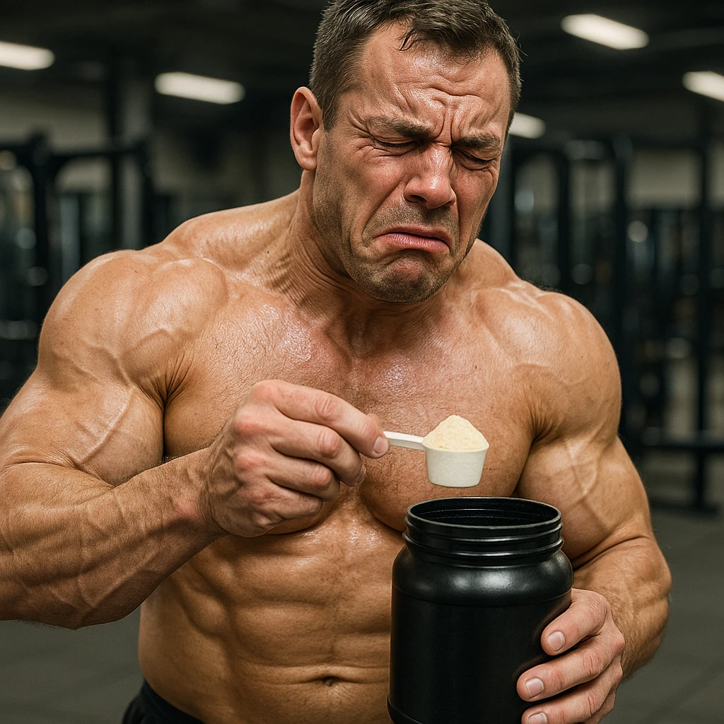  bodybuilder che fa dosaggi a caso, e quindi sta male, iper realistica emoji