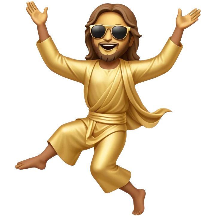 dancing figure of rejoicing Jesus with  sunglases golden  emoji