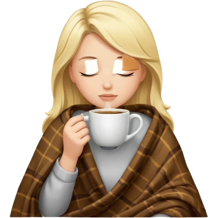 Blonde girl inside a blanket sipping coffee eyes closed emoji