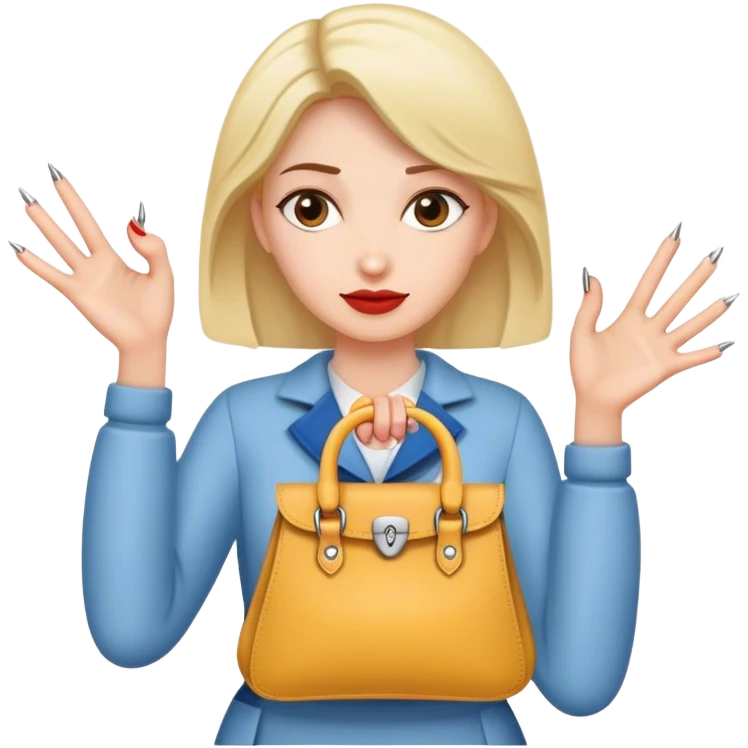 A woman whit a bag and big Nails emoji