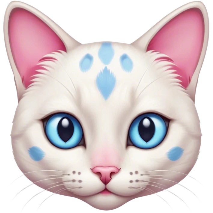 White female cat with Siamese features, pink nose, blue eyes and grey and pink spots emoji