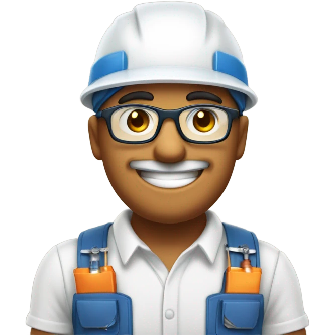 Tecnico electricista, con chaleco azul y gorra, gafas de trabajo, hombre, saludando con una mano dedo pulgar arriba, mirando de medio lado, feliz emoji