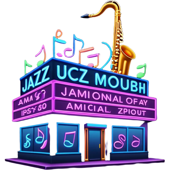 jazz nightclub with neon sign and musical notes on dark background emoji