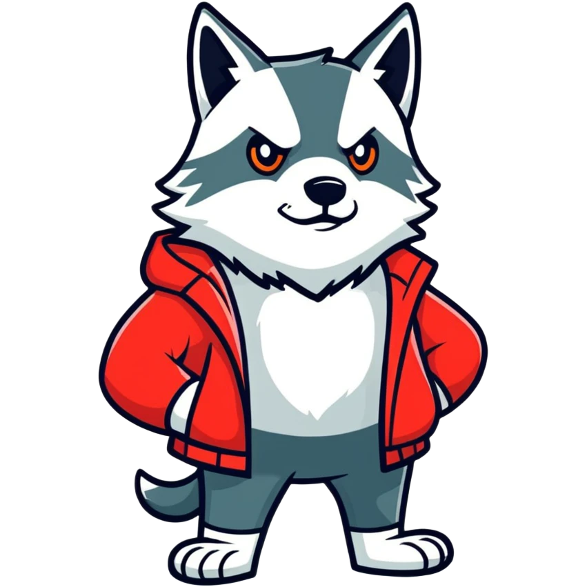 Lobo usando uma jaqueta vermelha  emoji