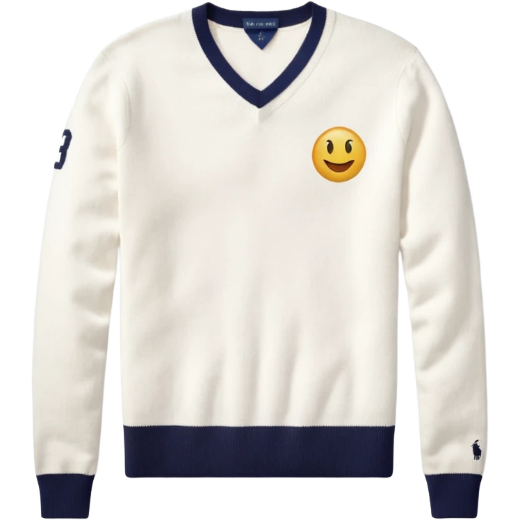 Ralph Lauren v-neck white sweater with small polo logo, emoji style emoji