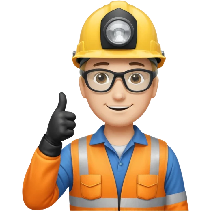 Un electricista en el poste de luz con todos sus implementos de seguridad haciendo like emoji