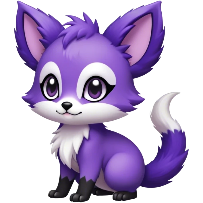 High quality Cute Adorable Kawaii Chibi Fur-Sona Purple fur, white belly, white tail-tip, black legs, black ears, Fakemon-creature-animal-vernid-hybrid Full Body, facial markings emoji