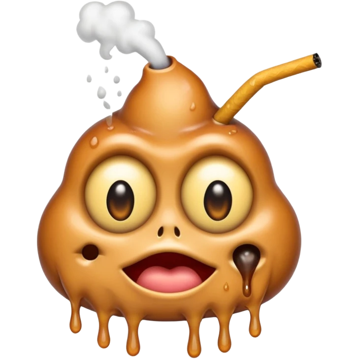 EXTREMELY Geeked Emoji of a sebacous gland cell smoking with freaky eyes and leaking and melting emoji