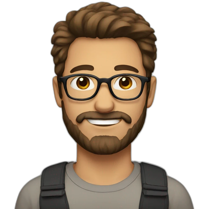Man with black eyeglasses, brown hair and brown beard emoji