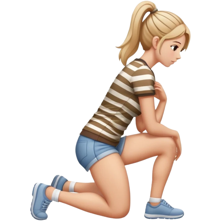 female figure in casual outfit with striped top kneeling on ground, back view emoji