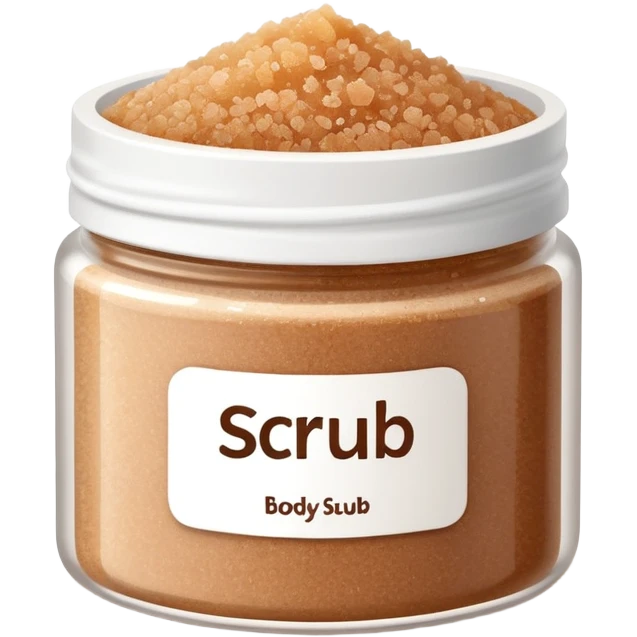 brown sugar body scrub in a white jar with the inscription scrub emoji