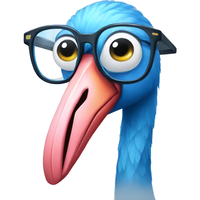 Blue flamingo wearing glasses emoji