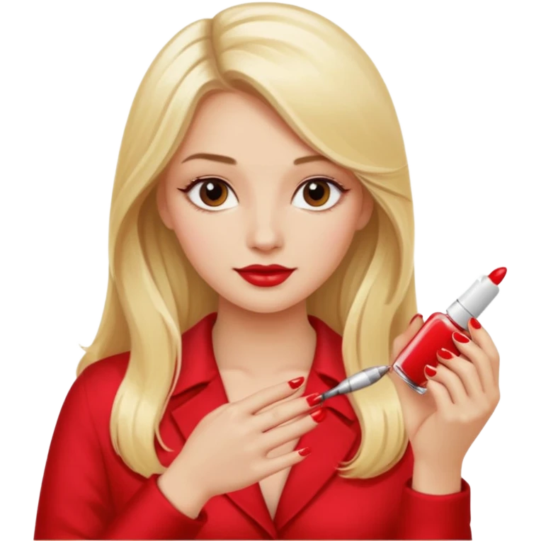 mulher loira, cabelos longos pintando unhas com esmaltes emoji