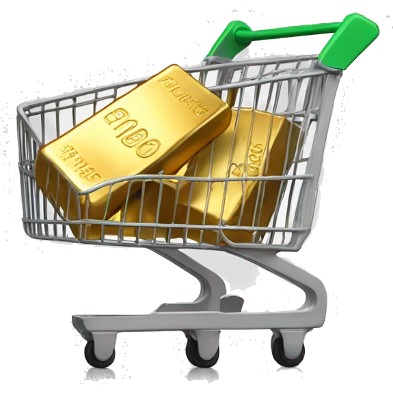 Loaded Shopping Cart with one gold bar  with 100K written on it emoji