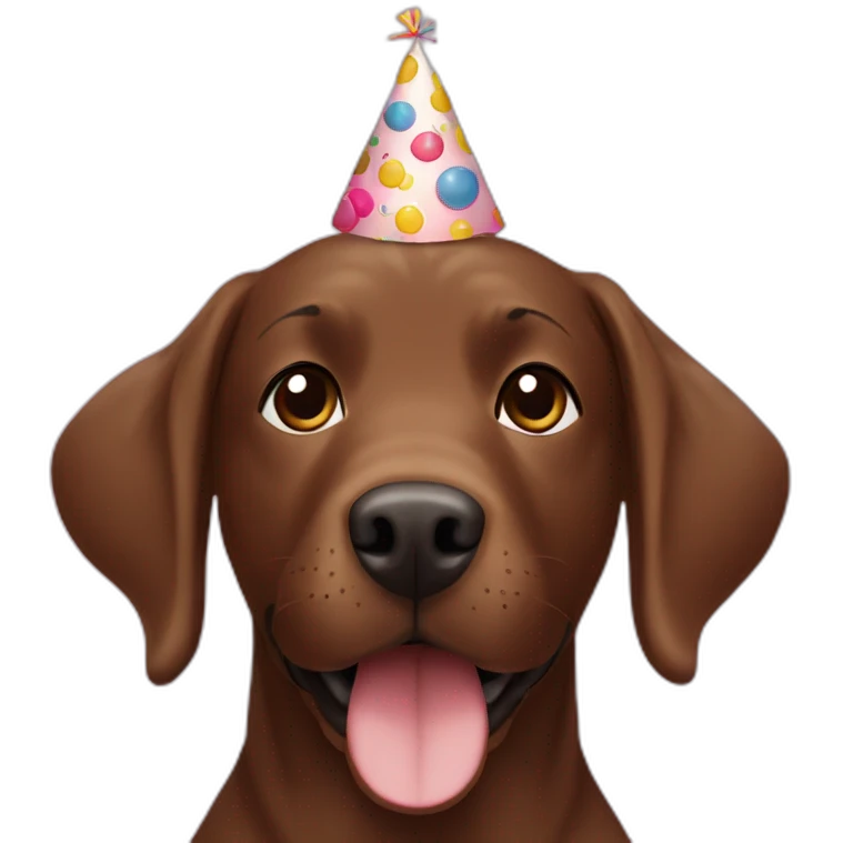 brown Labrador with happy birthday headband on emoji