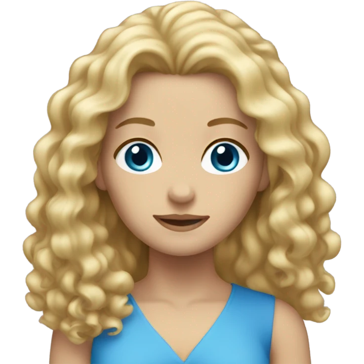 white woman with long blond curly hair and blue eyes emoji